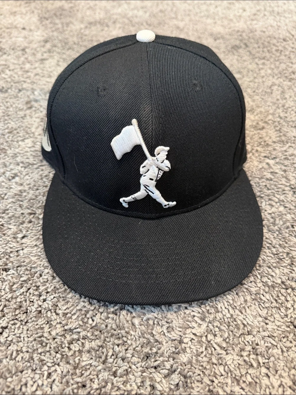 Kids Black Snapback Cap with White Flag Embroidery